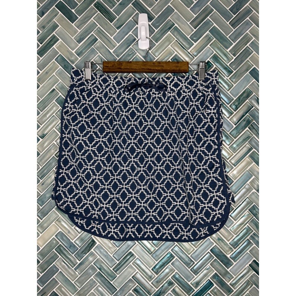 GAP NAVY BLUE WHITE‎ EMBROIDERED COTTON ELASTIC WAIST DRAWSTRING MINI SKIRT MED